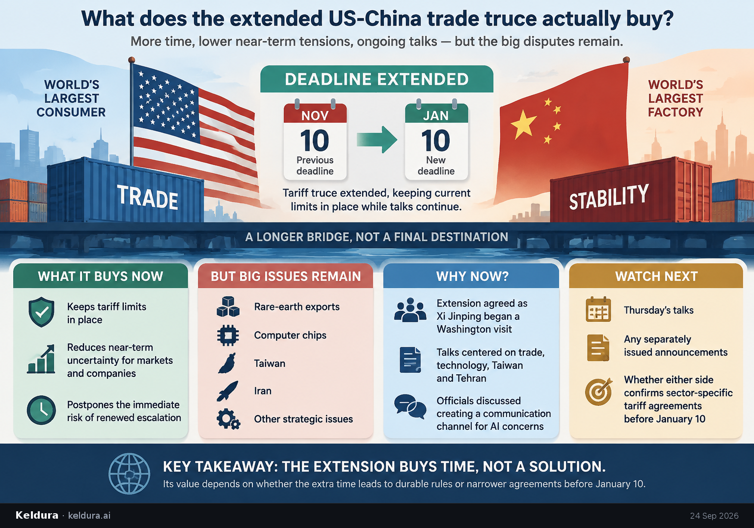 Cheatsheet for What does the extended US-China trade truce actually buy?. Text equivalent is attached.
