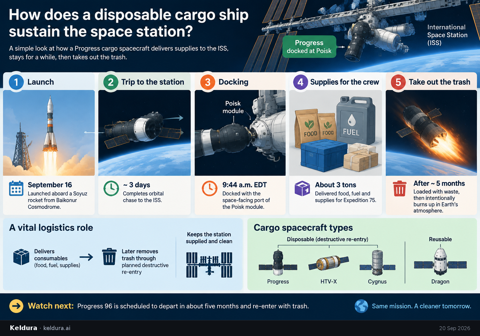 Cheatsheet for How does a disposable cargo ship sustain the space station?. Text equivalent is attached.